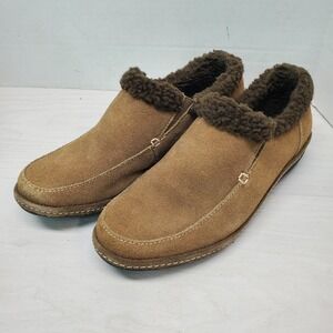 Lands End Women's Tan Suede Moccasin Slippers with Cozy Faux Fur Lining‎ Size 8B